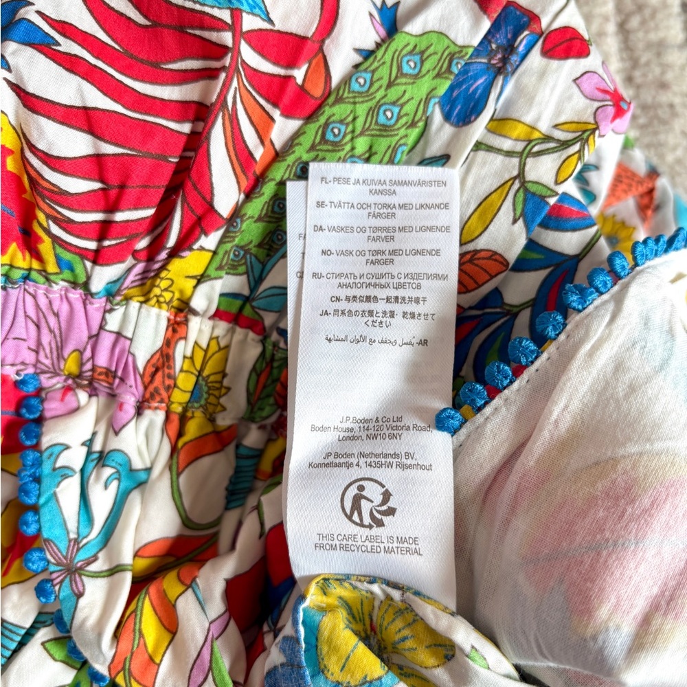 Boden Girls White Jumpsuit with Multicolor Tropical Print - Picture 7 of 9